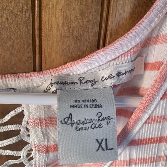American Rag Pink Striped V-Neck Cropped Tee - Juniors XL - Picture 3 of 7